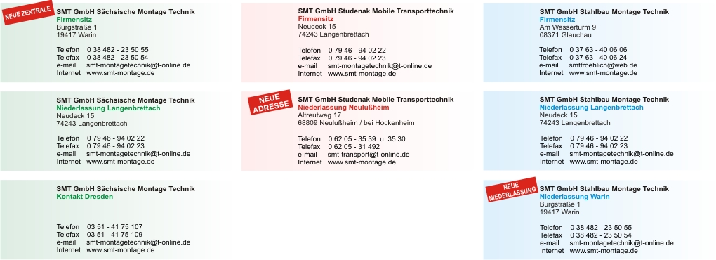 Kontakt Adressen neu